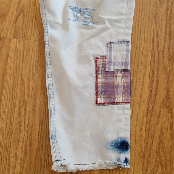 DESIGUAL EXOTIC JEANS 6 bleached patched stitched stretch denim cropped sz 30 - Picture 5 of 9